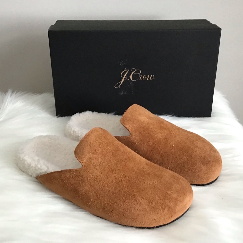 J. CREW Suede Sherpa Lined Mules Clogs